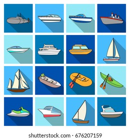 Yacht, boat, liner, types of ship and water transport. Ship and water transport set collection icons in flat style vector symbol stock illustration web.