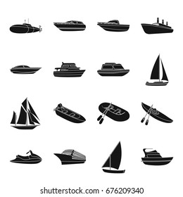 Yacht, boat, liner, types of ship and water transport. Ship and water transport set collection icons in black style vector symbol stock illustration web.