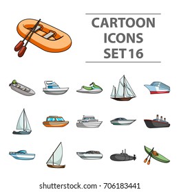 Yacht, boat, liner, types of ship and water transport. Ship and water transport set collection icons in cartoon style vector symbol stock illustration web.