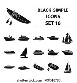 Yacht, boat, liner, types of ship and water transport. Ship and water transport set collection icons in black style vector symbol stock illustration web.