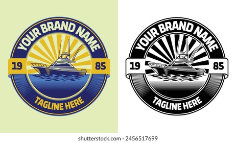 Yacht Boat Logo Badge Design Vintage.