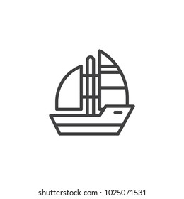 Yacht boat outline icon. linear style sign for mobile concept and web design. Sea cruise simple line vector icon. Travel symbol, logo illustration. Pixel perfect vector graphics