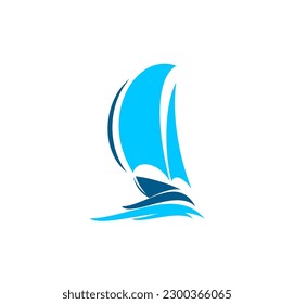 Yacht boat, sailing sport icon. Sea travel agency, nautical regatta championship or ship transportation service abstract vector symbol. Water transport company graphic sign or icon with sail vessel