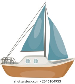 Yacht. Boat with sails. Marine, sea coast, sea life, nautical concept. Vector illustration. Website, banner template.