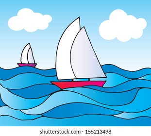 Yacht boat in the sea. Vector illustration