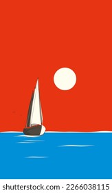 A yacht or a boat or a sea vessel is sailing on the sea.