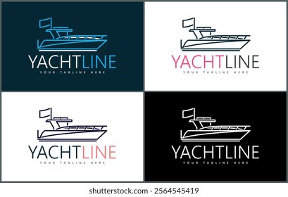 Yacht boat ship line art luxury logo set template design