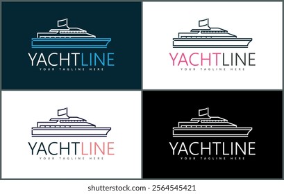 Yacht boat ship line art luxury logo set template design