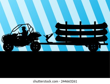 Yacht boat trailer vector background landscape with all terrain vehicle