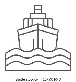Yacht boat trip thin line icon, journey and cruise, ship sign, vector graphics, a linear pattern on a white background, eps 10.