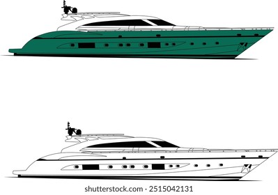 Yacht boat vector, line art illustration, one-color, Yacht vector, high-quality illustration white, black color, Yacht vector free download