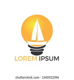 Yacht and bulb logo design. Yachting club or yacht sport team vector logo design. Marine travel adventure or yachting championship or sailing trip tournament.