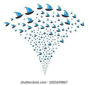 Yacht burst fountain. Vector illustration style is flat iconic symbols. Object fountain created from random pictograms as yacht fireworks.