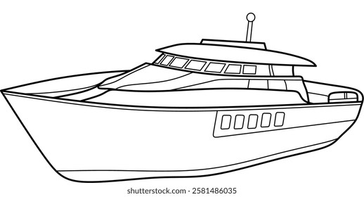 Yacht cartoon coloring book page