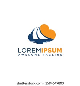 Yacht cloudshape logo design. Yachting club or yacht sport team vector logo design. Marine travel adventure or yachting championship or sailing trip tournament.