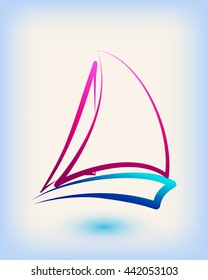 Yacht club emblem vector logo templates. Yachts silhouettes. Vector line yachts icon, vector illustration. Yachting and regatta symbols