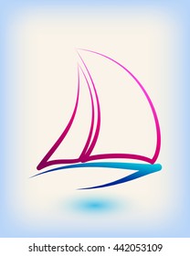 Yacht club emblem vector logo templates. Yachts silhouettes. Vector line yachts icon, vector illustration. Yachting and regatta symbols