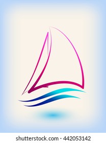 Yacht club emblem vector logo templates. Yachts silhouettes. Vector line yachts icon, vector illustration. Yachting and regatta symbols