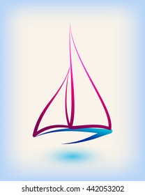 Yacht club emblem vector logo templates. Yachts silhouettes. Vector line yachts icon, vector illustration. Yachting and regatta symbols