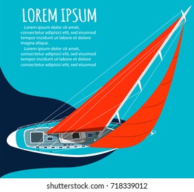 Yacht club flyer design with sail boat. Luxury yacht race, sea sailing regatta banner vector illustration.