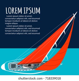 Yacht club flyer design with sail boat. Luxury yacht race, sea sailing regatta banner vector illustration.