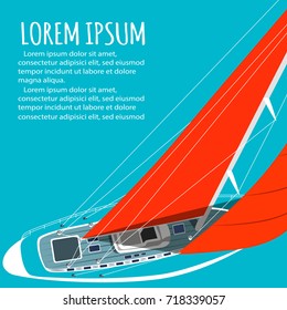 Yacht club flyer design with sail boat. Luxury yacht race, sea sailing regatta banner vector illustration.