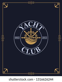 yacht club label isolated on dark background in decorative frame