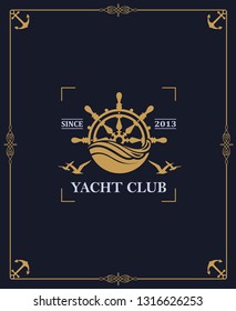 yacht club label isolated on dark background in decorative frame