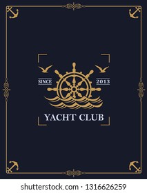 yacht club label isolated on dark background in decorative frame