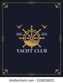 yacht club label isolated on dark background in decorative frame