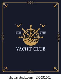 yacht club label isolated on dark background in decorative frame