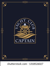 yacht club label isolated on dark background in decorative frame