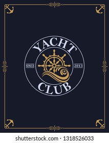 yacht club label isolated on dark background in decorative frame