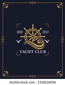 yacht club label isolated on dark background in decorative frame