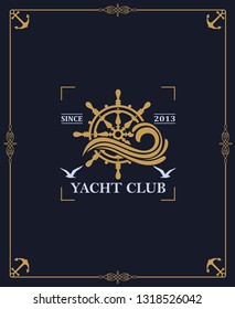 yacht club label isolated on dark background in decorative frame