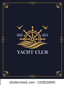 yacht club label isolated on dark background in decorative frame