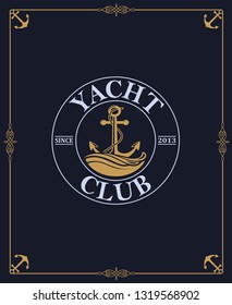 yacht club label isolated on dark background in decorative frame