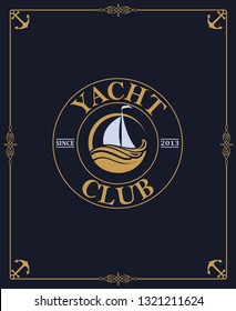 yacht club label isolated on dark background in decorative frame