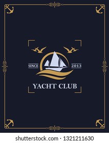 yacht club label isolated on dark background in decorative frame