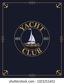 yacht club label isolated on dark background in decorative frame