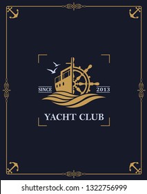 yacht club label isolated on dark background in decorative frame