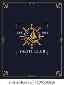 yacht club label isolated on dark background in decorative frame