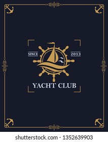 yacht club label isolated on dark background in decorative frame