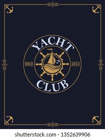 yacht club label isolated on dark background in decorative frame