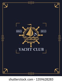 yacht club label isolated on dark background in decorative frame