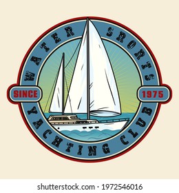 Yacht club logo or emblem, badge design with inscriptions, club brand mark sample. Isolated vector illustration