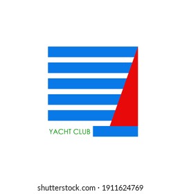 Yacht club logo icon sign Sail boat ship sport team symbol emblem Waves line template Cartoon children's style design Fashion print clothes apparel greeting invitation card cover flyer poster banner