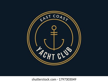 Yacht club logo. Nautical badge design with anchor. Vector illustration.