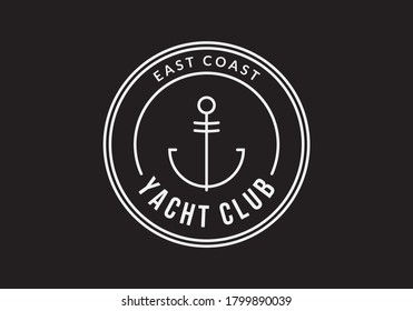 Yacht club logo. Nautical badge design with anchor. Vector illustration.