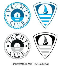 Yacht Club Logos, Sailboat, Old, Vintage, Template, Sail, Tourism, Holiday, Wave, Yachting, Vacation, Elegant, Abstract, Anchor, Ship, Club, Logo, Ocean, Cruise, Marine, Sea, Boat, Nautical, Yacht.